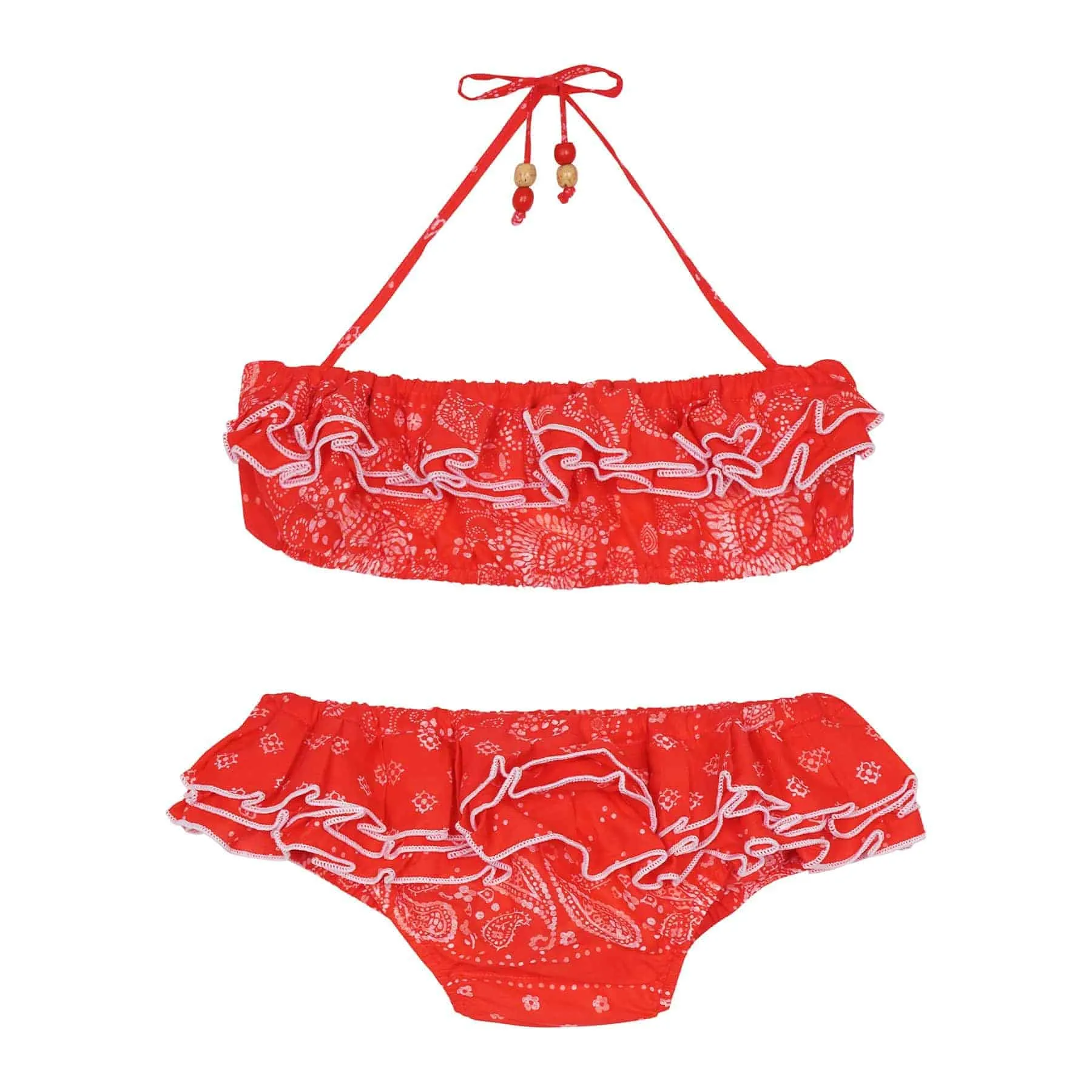 2 pieces swimsuit girl | red cashmere ruffles | SWAN