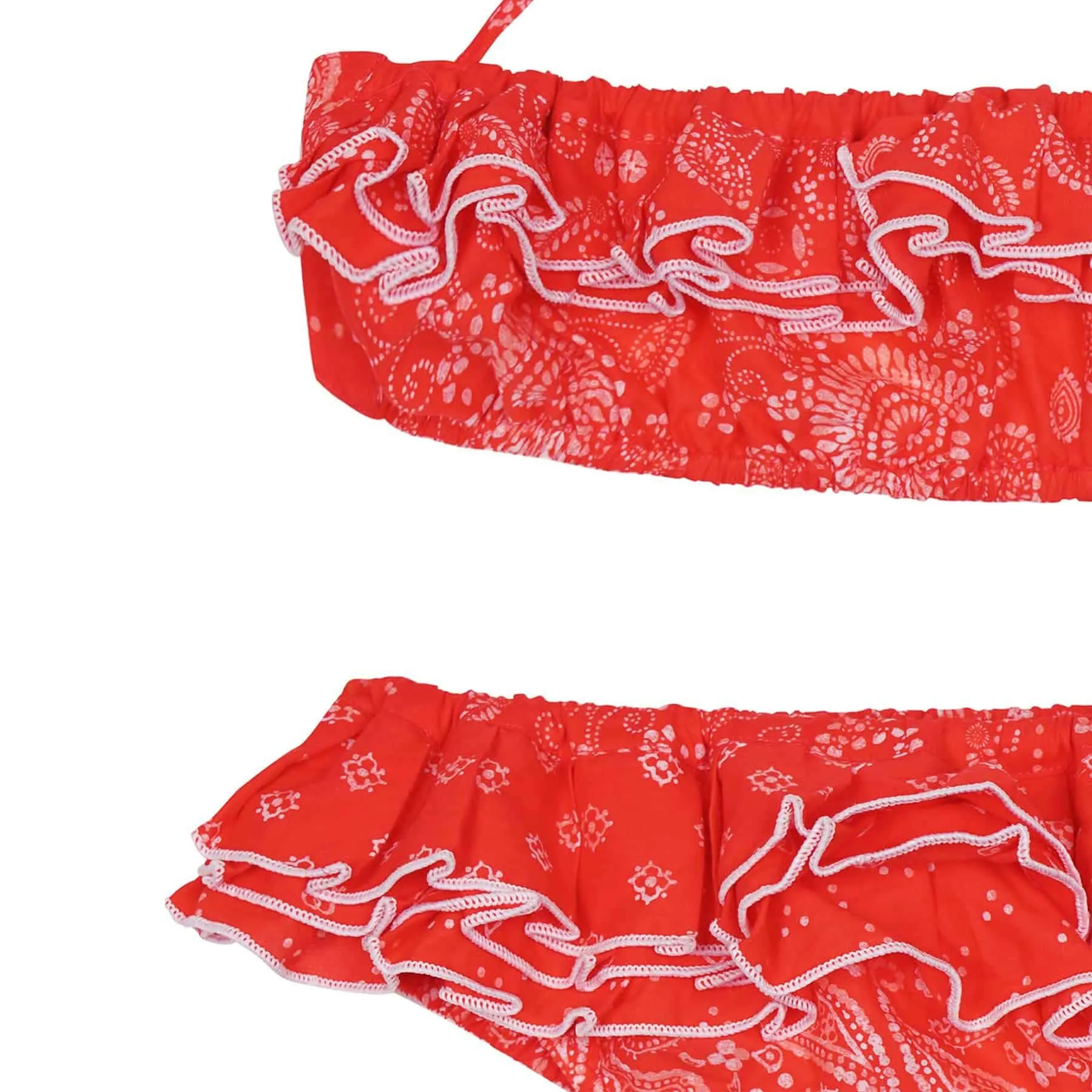 2 pieces swimsuit girl | red cashmere ruffles | SWAN