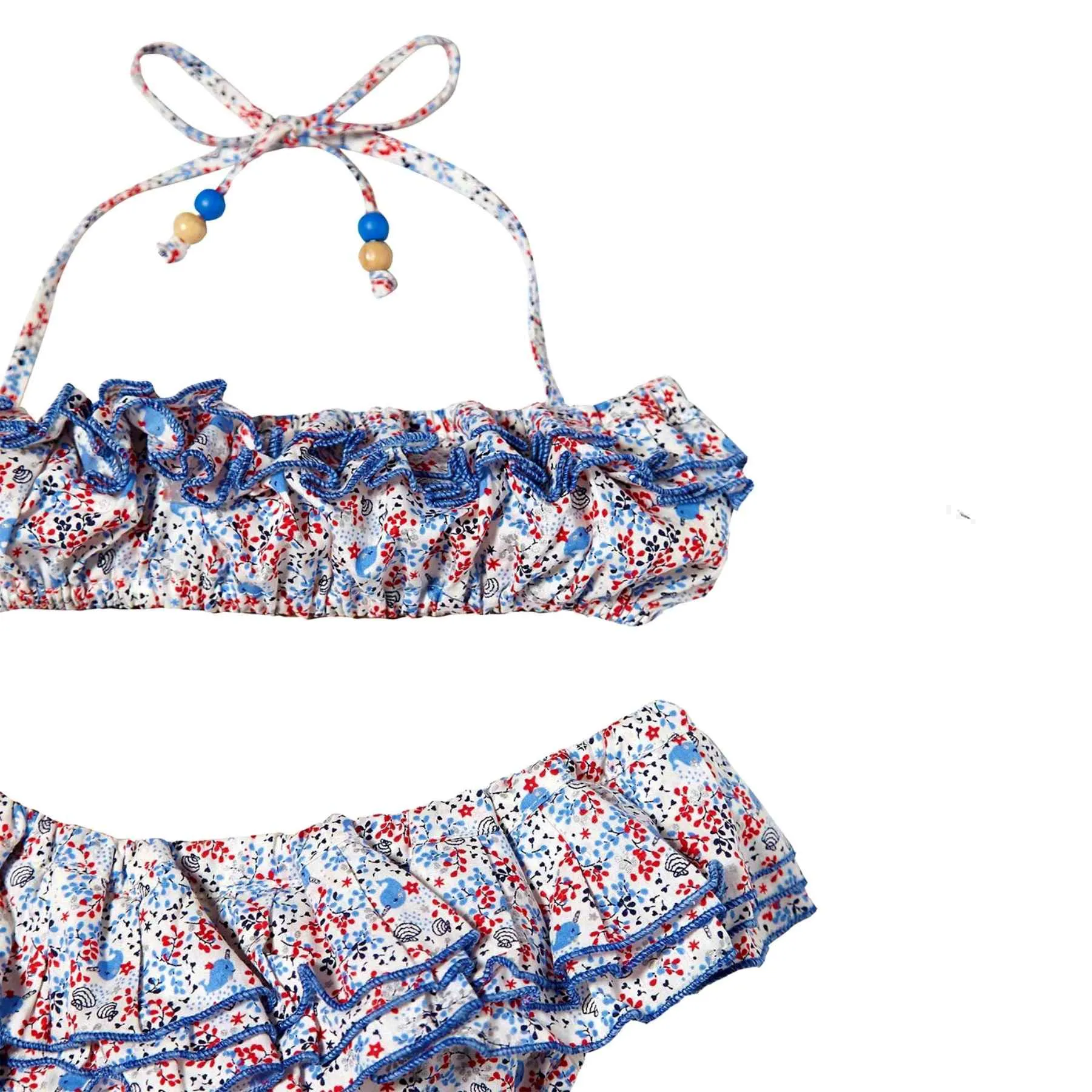 2 pieces swimsuit girl | shells blue red | SWAN