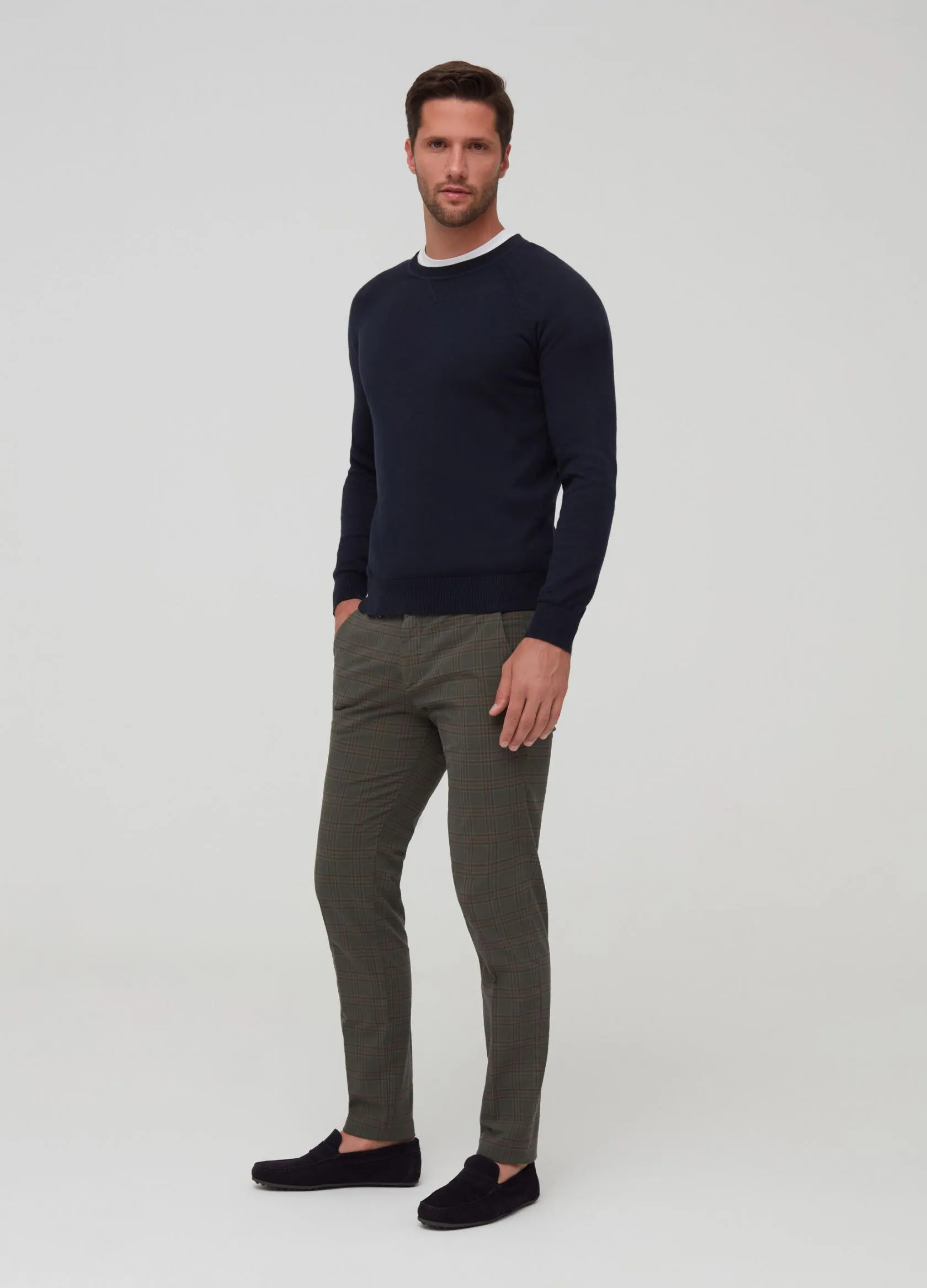 Chinos Homme | Slim-fit stretch chino trousers with check pattern Gris / Vert | OVS