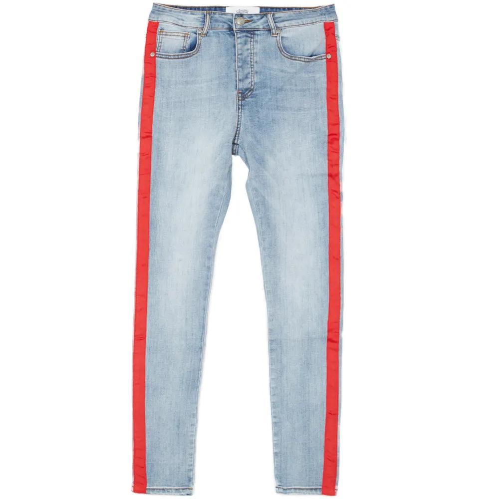 Jean bandes bleu rouge