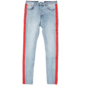 Jean bandes bleu rouge