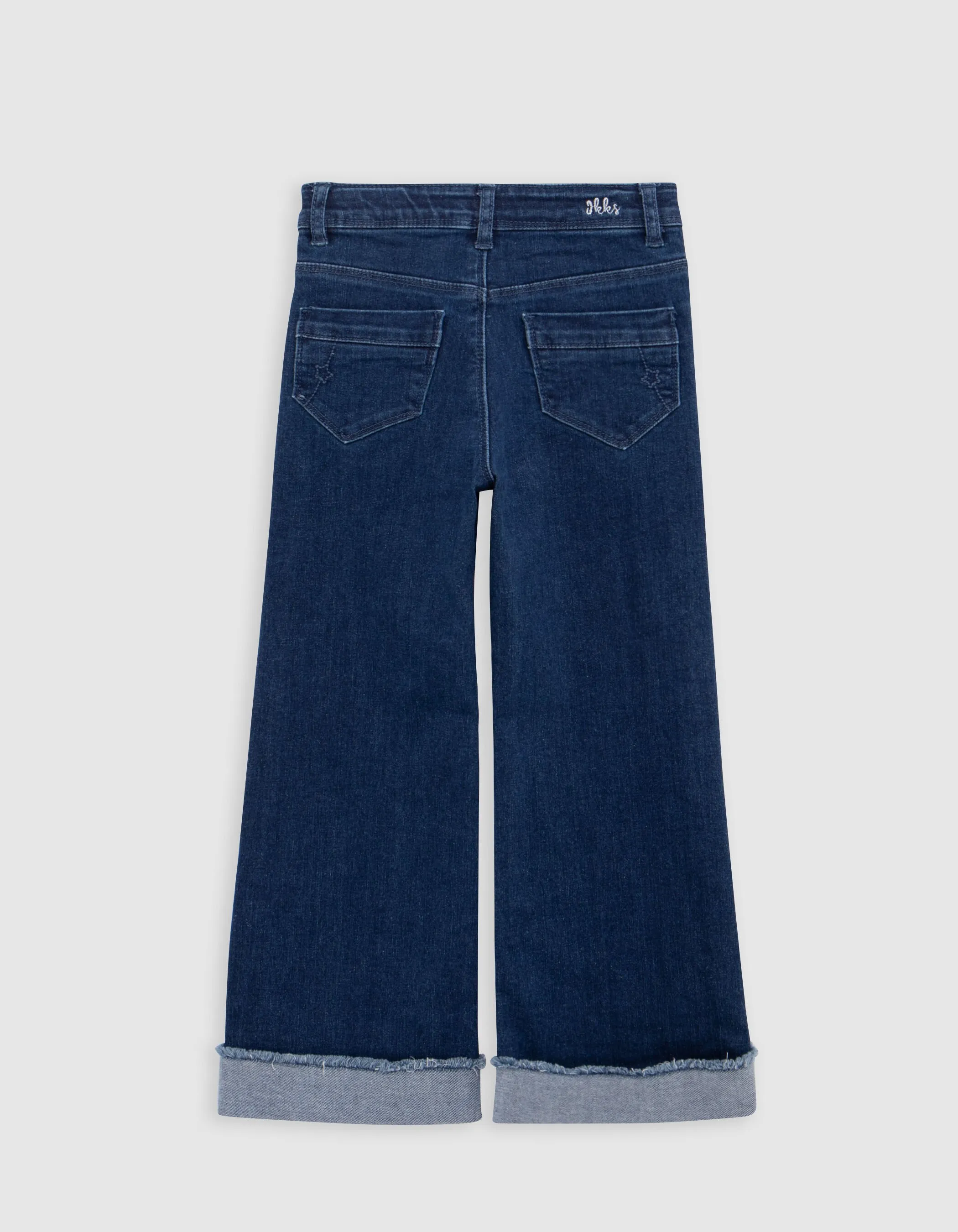 Jean WIDE LEG bleu à revers fixes frangés fille