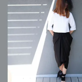 Long skirt with drape  LPRSK2153SAT- Black