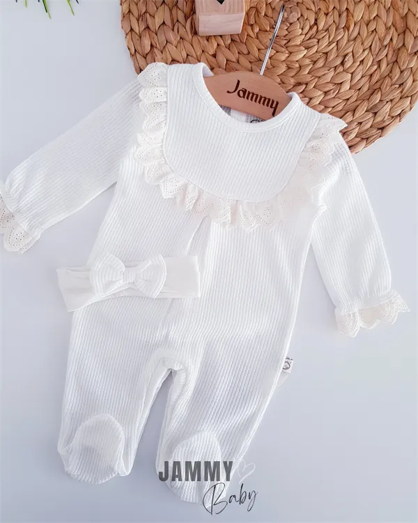 luna scallop lace waffle jumpsuit set