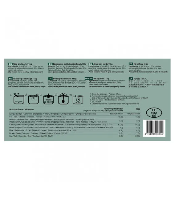 Ration de survie - Porc et riz Tactical Foodpack