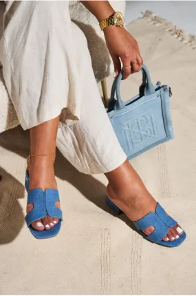 Sandales à talons à bride en jean bleue